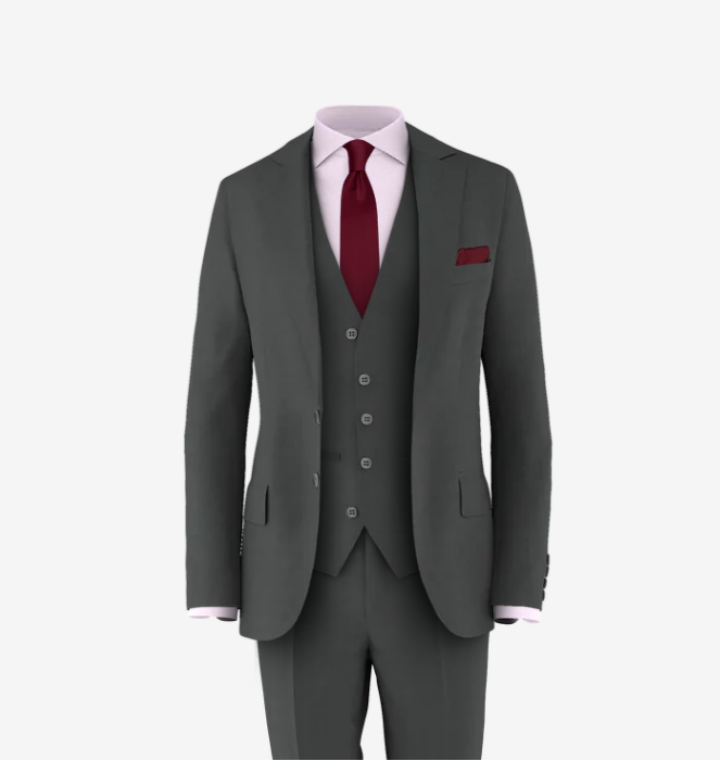 grey suit burgundy tie