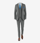 grey suit white shirt blue tie