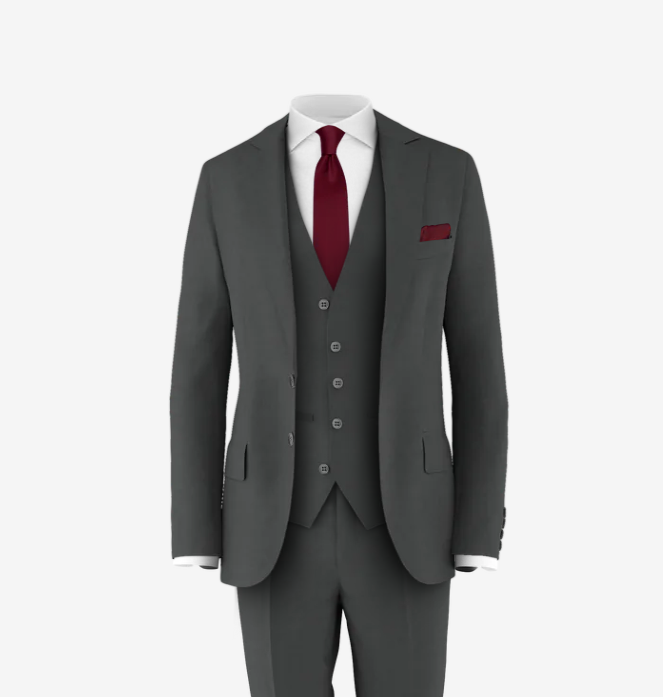 charcoal suit burgundy tie