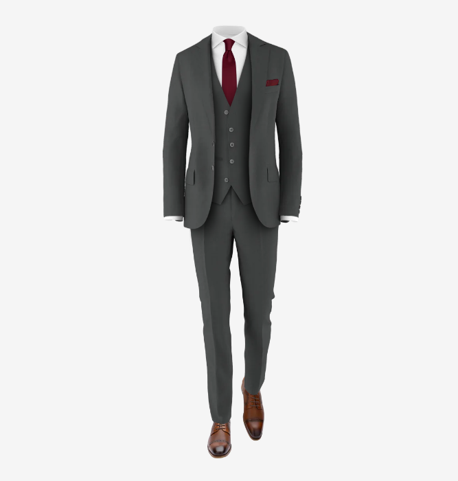 charcoal suit burgundy tie