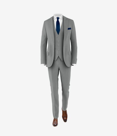 light grey suit navy tie