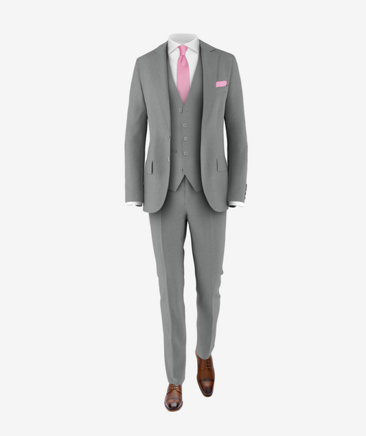 light grey suit pink tie