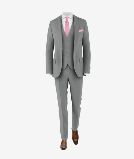 light grey suit pink tie