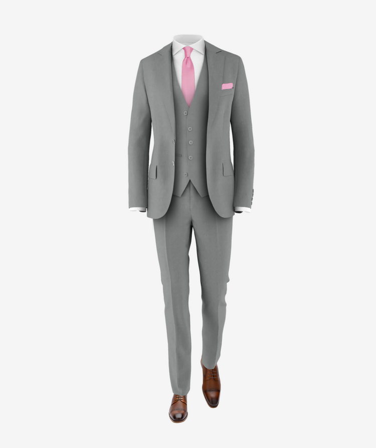 light grey suit pink tie