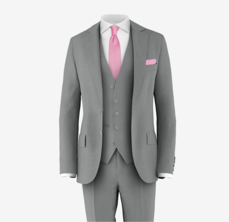 light grey suit pink tie