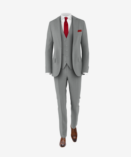 grey suit red tie