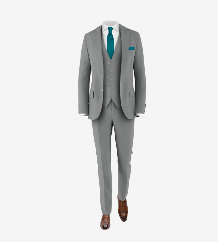 grey suit teal tie