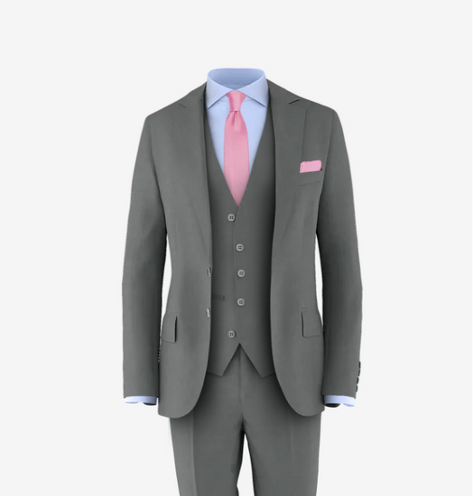 grey suit pink tie