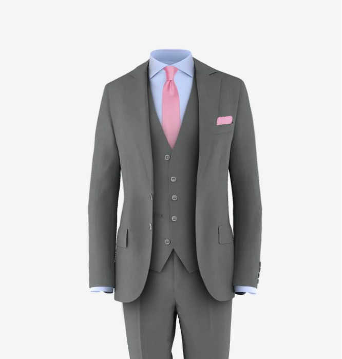 grey suit pink tie