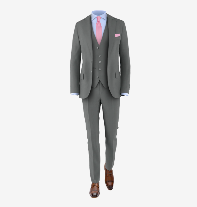 grey suit pink tie