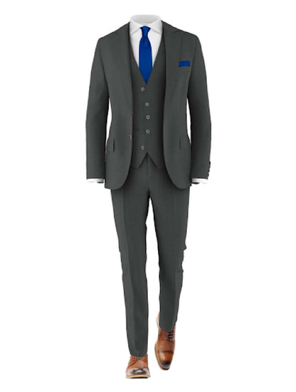 charcoal grey suit with royal blue tie