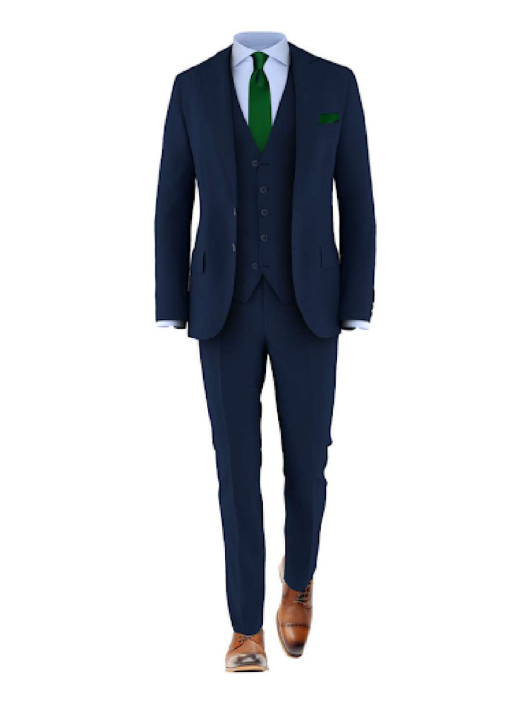 navy suit green tie
