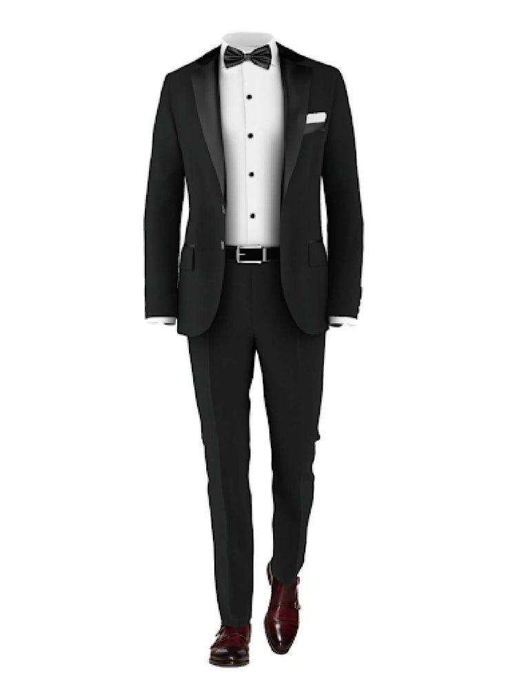 black suit black bow tie