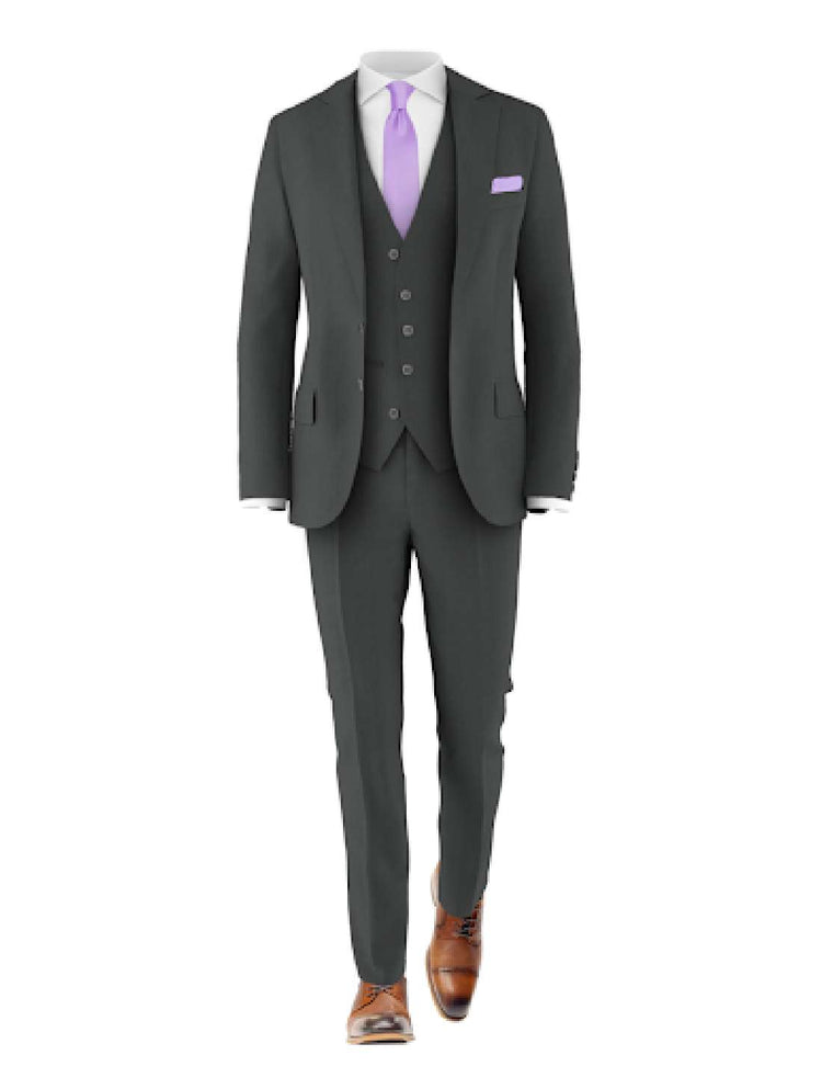 charcoal suit purple tie